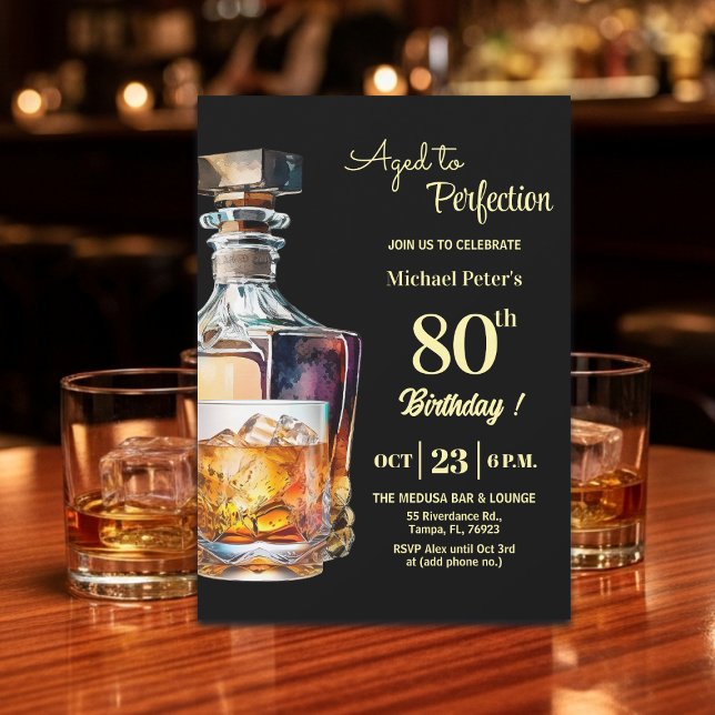 Aged to Perfection Men 80th Whiskey Birthday  Invitation (Creator Uploaded)