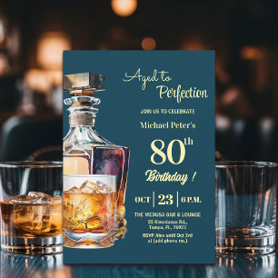 Aged to Perfection Men 80th Whiskey Birthday  Invitation