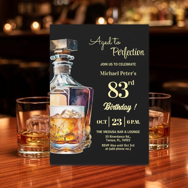 Aged to Perfection Men 83rd Whiskey Birthday  Invitation (Creator Uploaded)