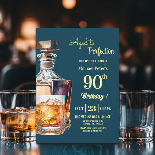 Aged to Perfection Men 90th Whiskey Birthday Invitation