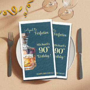 Aged to Perfection Men 90th Whiskey Birthday Paper Guest Towels
