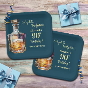 Aged to Perfection Men 90th Whiskey Birthday Paper Plates