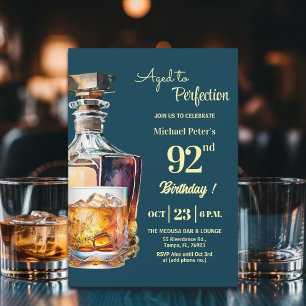 Aged to Perfection Men 92nd Whiskey Birthday  Invitation