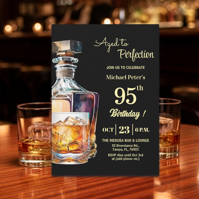 Aged to Perfection Men 95th Whiskey Birthday  Invitation (Creator Uploaded)