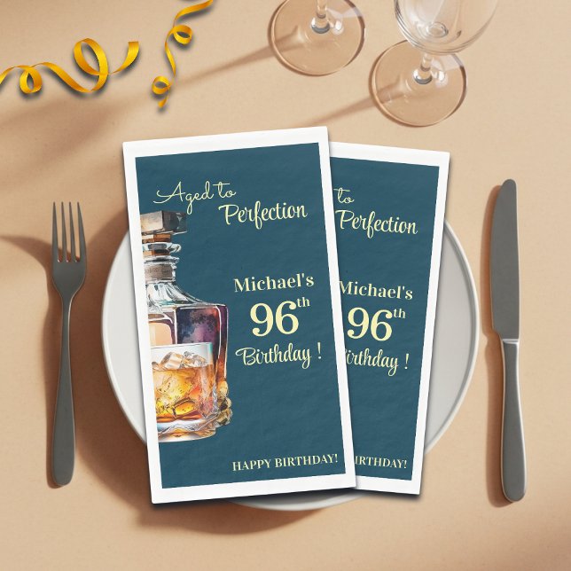 Aged to Perfection Men 96th Whiskey Birthday Paper Guest Towels (Creator Uploaded)