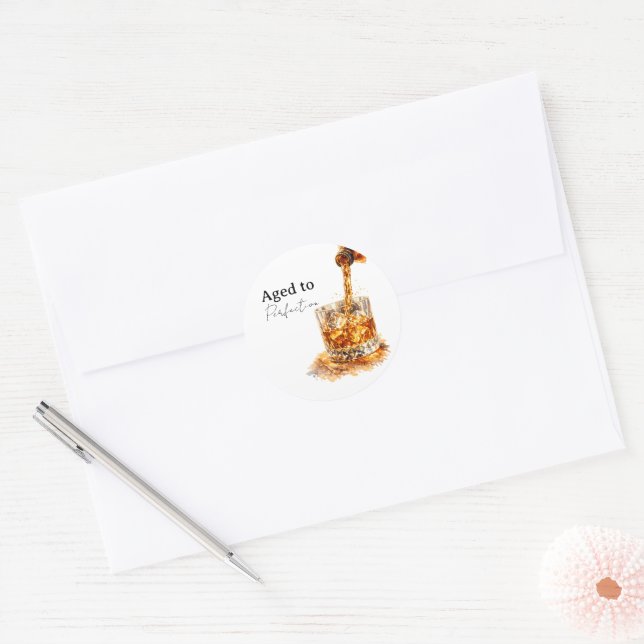 Aged To Perfection Men’s Birthday Party Classic Round Sticker (Envelope)