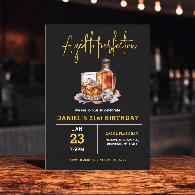 Aged to Perfection Men's 21st Whiskey Birthday  Invitation (Creator Uploaded)