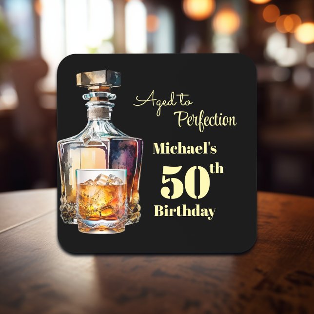 Aged to Perfection Men's 50th Whiskey Birthday  Beverage Coaster (Creator Uploaded)