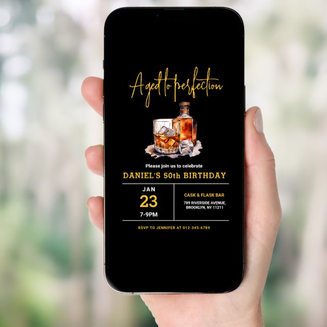 Aged to Perfection Men's 50th Whiskey Birthday  Invitation (Front Digital)