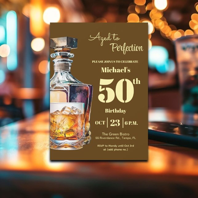 Aged to Perfection Men's 50th Whiskey Birthday  Invitation (Creator Uploaded)