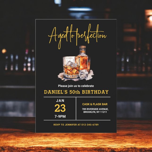Aged to Perfection Men's 50th Whiskey Birthday  Invitation (Creator Uploaded)
