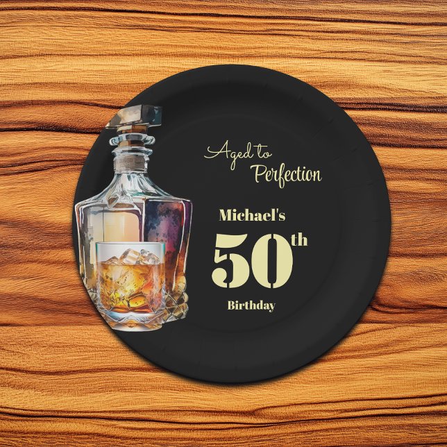 Aged to Perfection Men's 50th Whiskey Birthday  Paper Plates (Creator Uploaded)