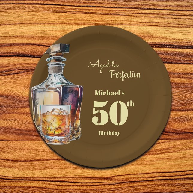 Aged to Perfection Men's 50th Whiskey Birthday  Paper Plates (Creator Uploaded)