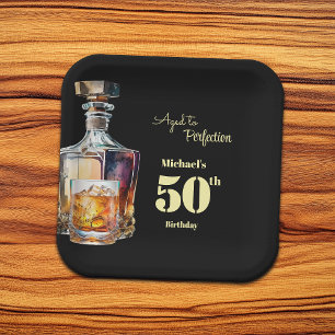 Aged to Perfection Men's 50th Whiskey Birthday Paper Plates