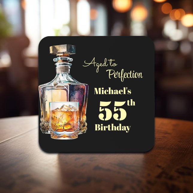 Aged to Perfection Men's 55th Whiskey Birthday  Beverage Coaster (Creator Uploaded)