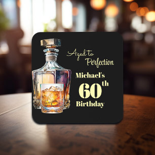 Aged to Perfection Men's 60th Whiskey Birthday Beverage Coaster