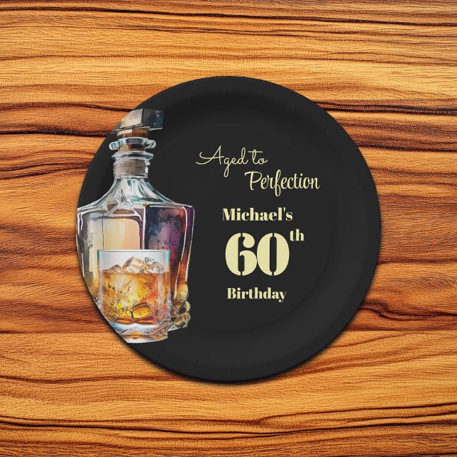 Aged to Perfection Men's 60th Whiskey Birthday  Paper Plates (Creator Uploaded)