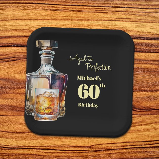 Aged to Perfection Men's 60th Whiskey Birthday  Paper Plates (Creator Uploaded)