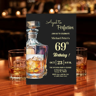 Aged to Perfection Men's 69th Whiskey Birthday Invitation