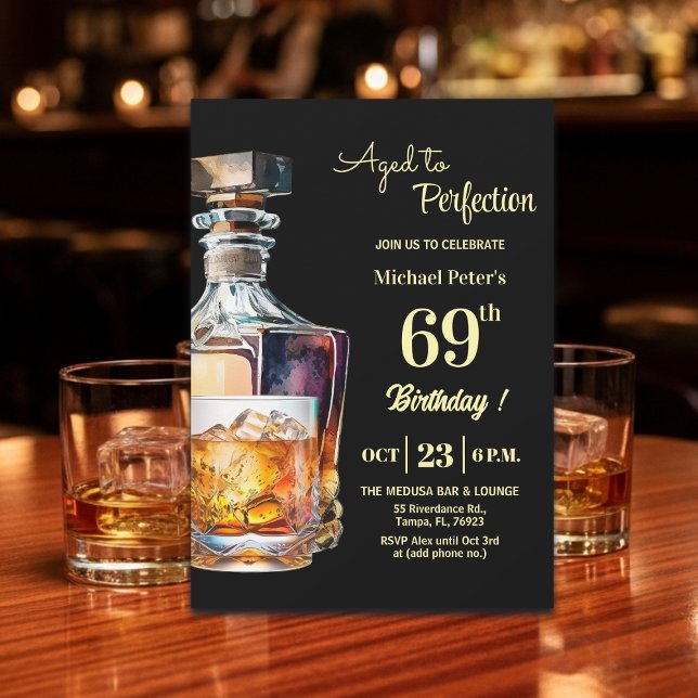 Aged to Perfection Men's 69th Whiskey Birthday  Invitation (Creator Uploaded)