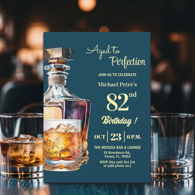 Aged to Perfection Men's 82nd Whiskey Birthday  Invitation (Creator Uploaded)