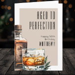 Aged To Perfection Men's Birthday Card<br><div class="desc">A folded birthday card featuring a bold whiskey-themed design. The front shows a watercolor whiskey bottle and glass on the right, paired with the phrase “Aged To Perfection” at the top in classic serif typography. Beneath it, space is provided for “Happy [Age] Birthday [Name]” so you can personalize it for...</div>