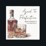 Aged To Perfection Men's Birthday Party Napkins<br><div class="desc">Aged To Perfection 50th Birthday Party Napkin. Celebrate a milestone in style with this sophisticated whiskey-themed party napkin. The design features a bold watercolor whiskey bottle and glass positioned at the bottom left, while the top right displays “Aged To Perfection” along with the birthday person’s name and age in elegant...</div>