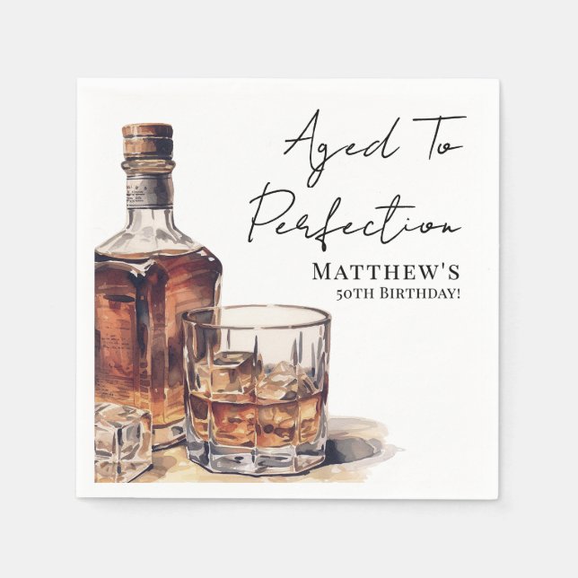 Aged To Perfection Men's Birthday Party Napkins (Front)