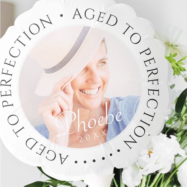 Aged to Perfection Modern Simple Birthday Photo Balloon (Creator Uploaded)