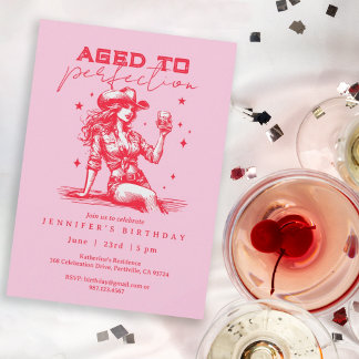 Aged to Perfection Pink Cowgirl Birthday Party Invitation