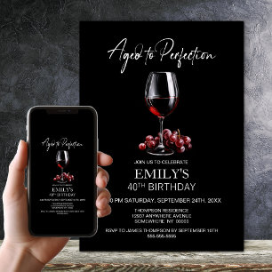 Aged to Perfection Red Wine 40th Birthday Party Invitation