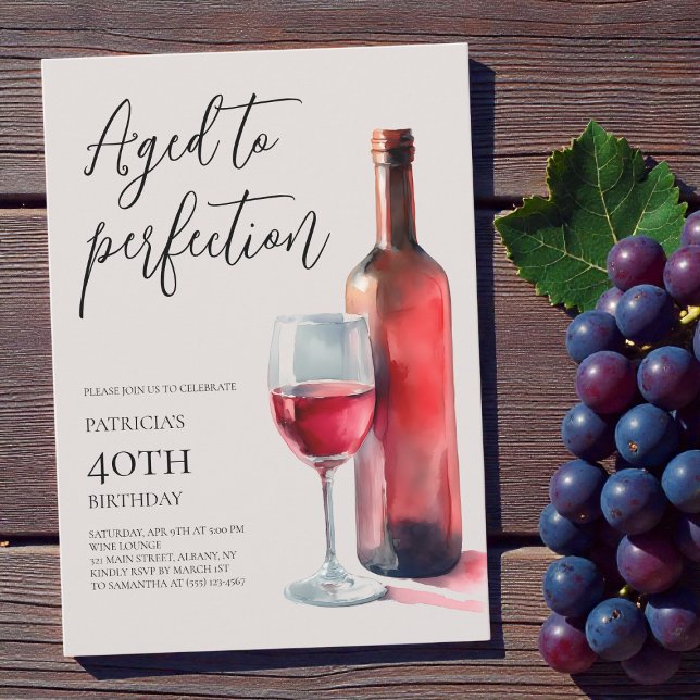 Aged to Perfection Red Wine 40th Birthday Party Invitation (Aged to Perfection Red Wine 40th Birthday Party Invitation)