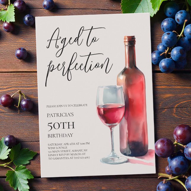 Aged to Perfection Red Wine 50th Birthday Party Invitation (Aged to Perfection Red Wine 50th Birthday Party Invitation)