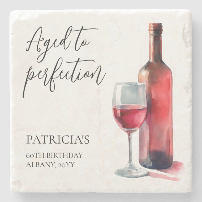 Aged to Perfection Red Wine 60th Birthday Party Stone Coaster (Front)