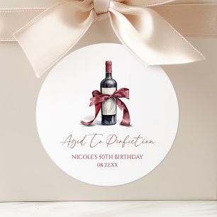 Aged To Perfection Red Wine Bow Birthday Party Classic Round Sticker