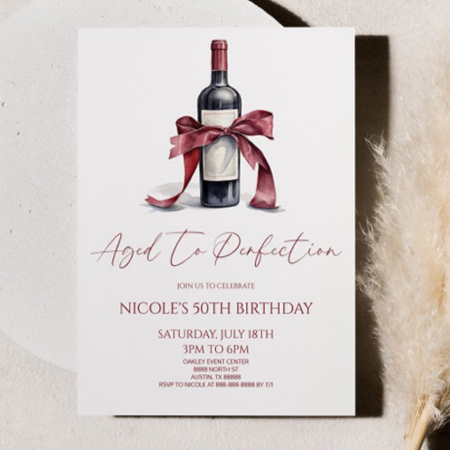 Aged To Perfection Red Wine Bow Birthday Party Invitation (Creator Uploaded)