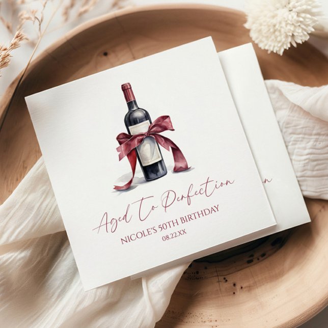 Aged To Perfection Red Wine Bow Birthday Party Napkins (Creator Uploaded)