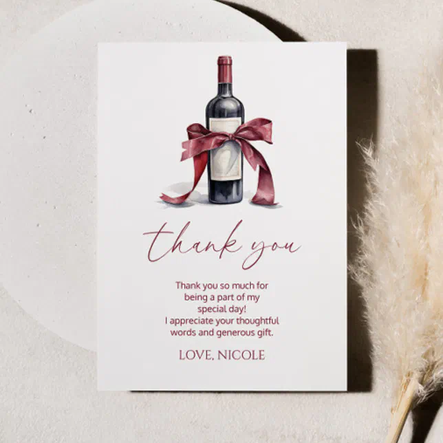Aged To Perfection Red Wine Bow Birthday Party Thank You Card | Zazzle