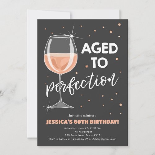 Aged to Perfection Rose Wine Surprise Birthday Invitation