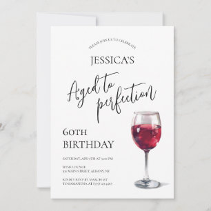 Aged to Perfection Script Wine 60th Birthday Party Invitation