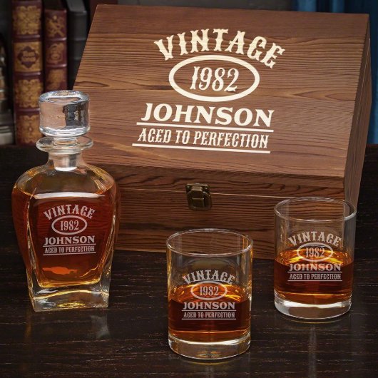 Aged To Perfection Set & Engraved Draper Decanter (Front)