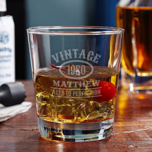 Aged to Perfection Vintage Engraved Rocks Glass