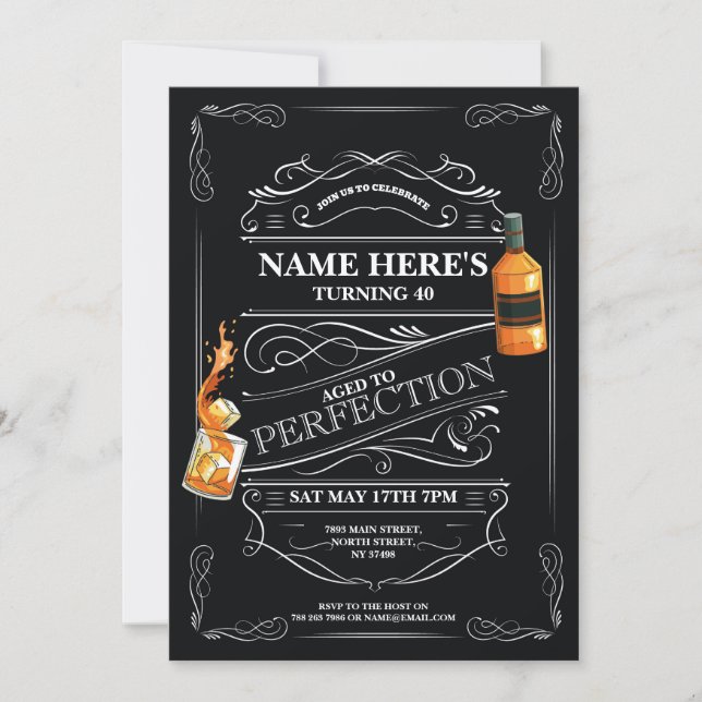 Aged to Perfection Whiskey 50th 60th Any Age Mens Invitation (Front)