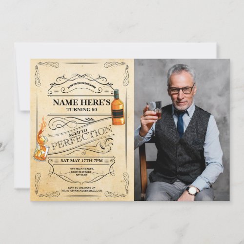 Aged to Perfection Whiskey 50th 60th Mens Photo Invitation