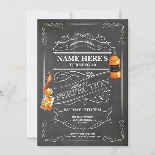 Aged to Perfection Whiskey 60th Any Age Mens Chalk Invitation