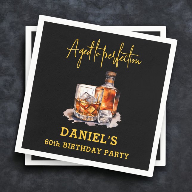 Aged to Perfection Whiskey 60th Birthday Napkins (Creator Uploaded)