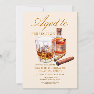 Aged to Perfection Whiskey Adult Birthday Party Invitation