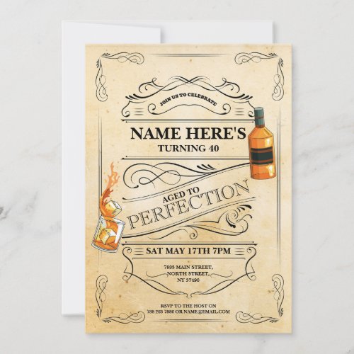 Aged to Perfection Whiskey Any Age Mens Vintage Invitation