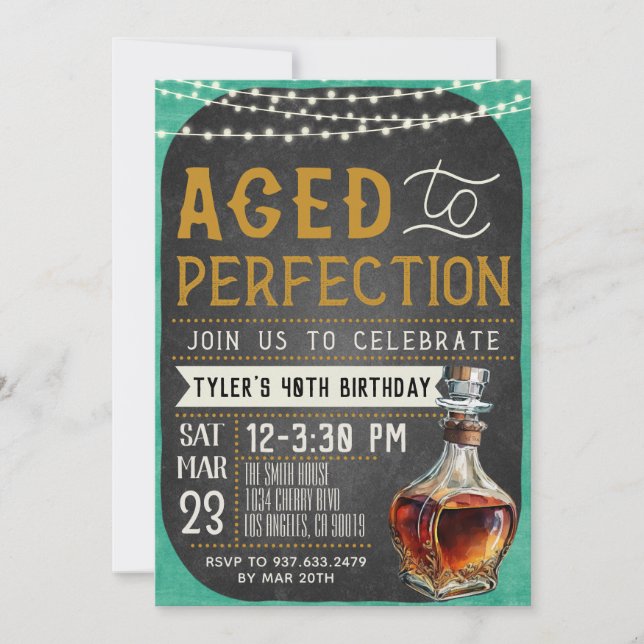 Aged to Perfection Whiskey Birthday Invitation (Front)