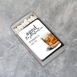 Aged To Perfection Whiskey Birthday Party Arch Matchboxes